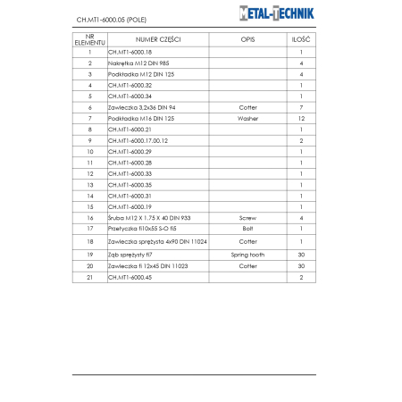 Katalog części zamiennych - Metal-Technik Chwastownik MT1 - 6000